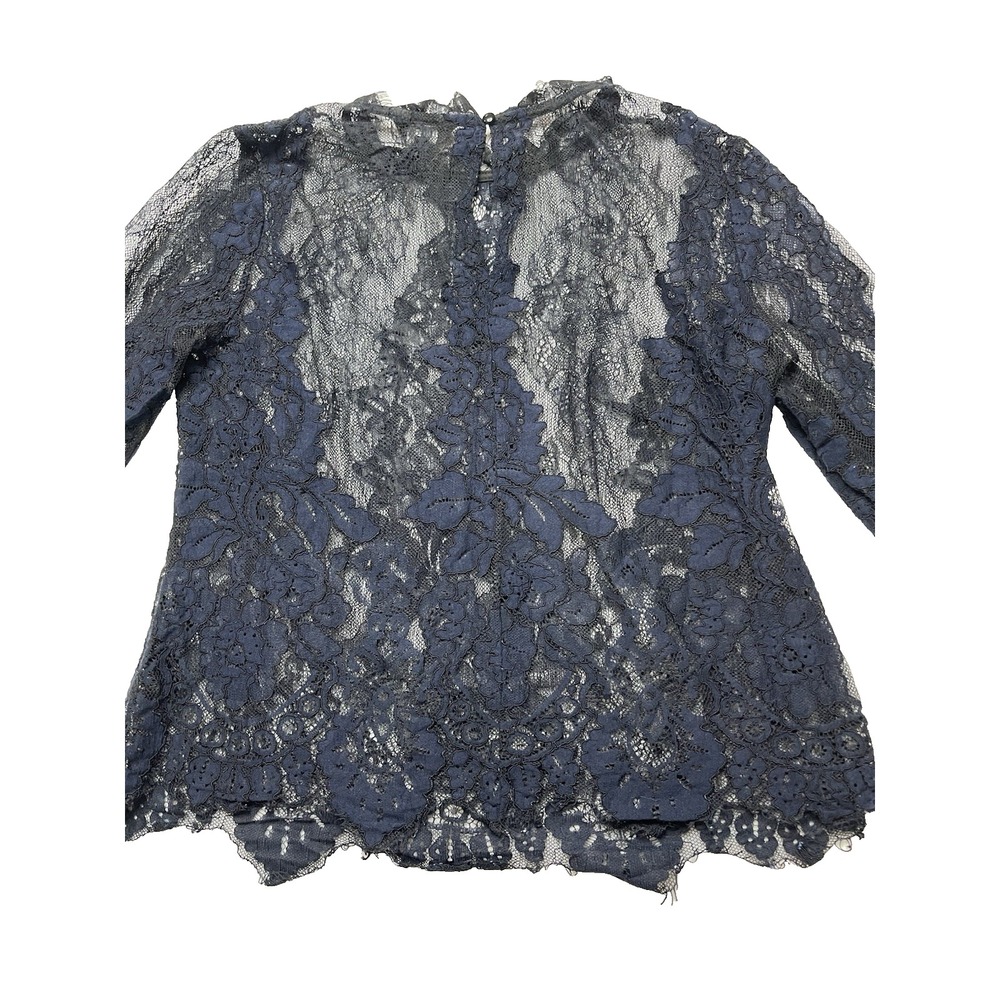 Women's Top L Dark Blue Lace Whimsigoth Sheer Festival Fairy Coquette romantic